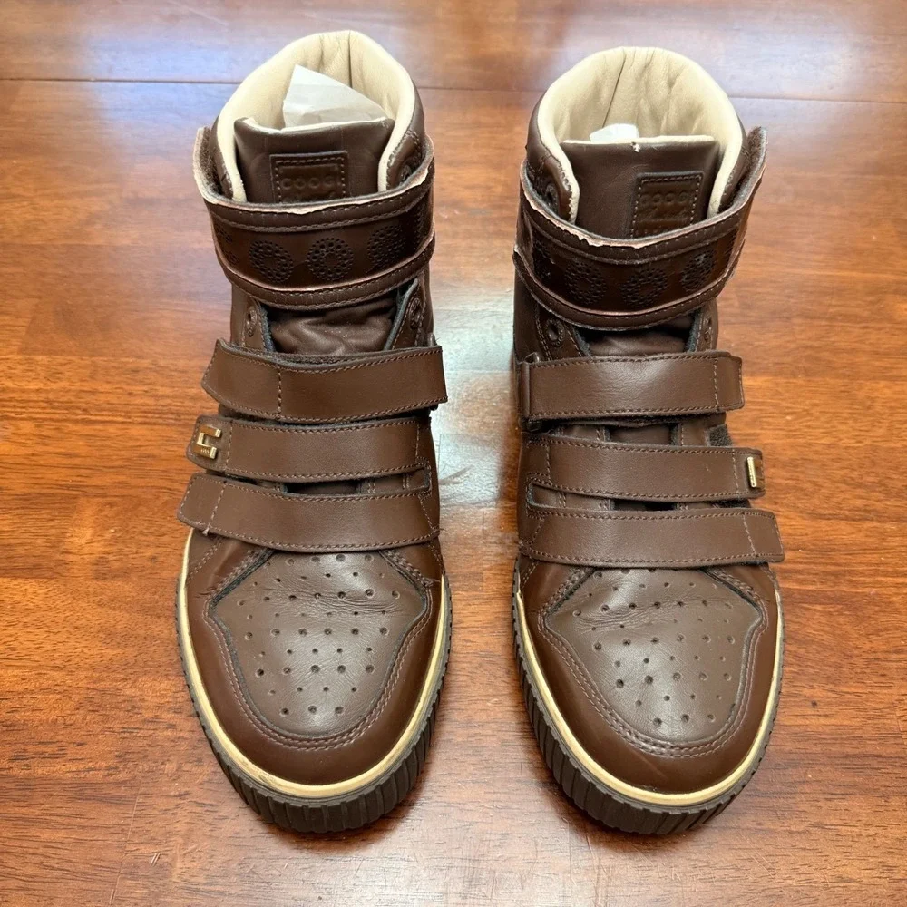 COOGI Mens Brown Leather High Top Sneakers Shoes‎ Size US 10 EUR 44